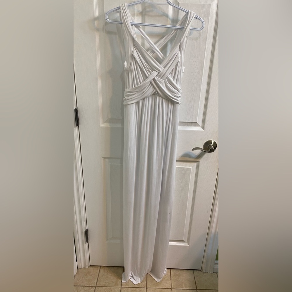Motherhood Maternity White Layered Tie Back Maxi Dress Sleeveless Size Small